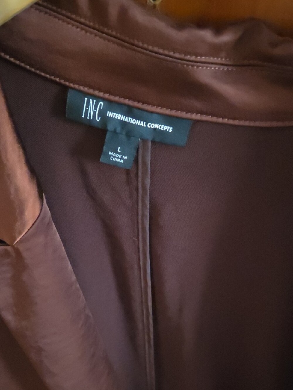 INC International Concepts Chocolate Brown Satin Open Blazer - Picture 2 of 5